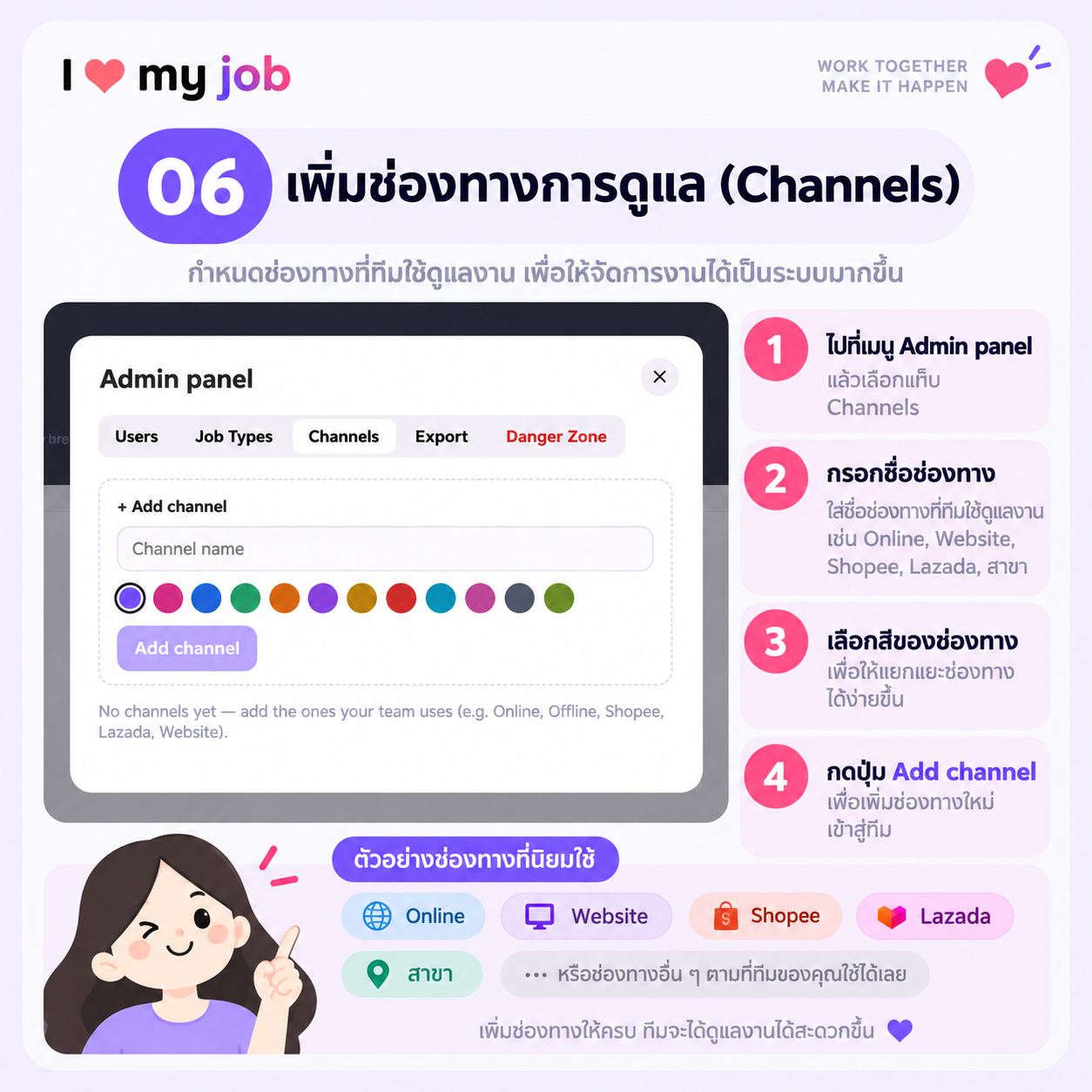 ขั้นตอนที่ 06 — เพิ่มช่องทางการดูแล